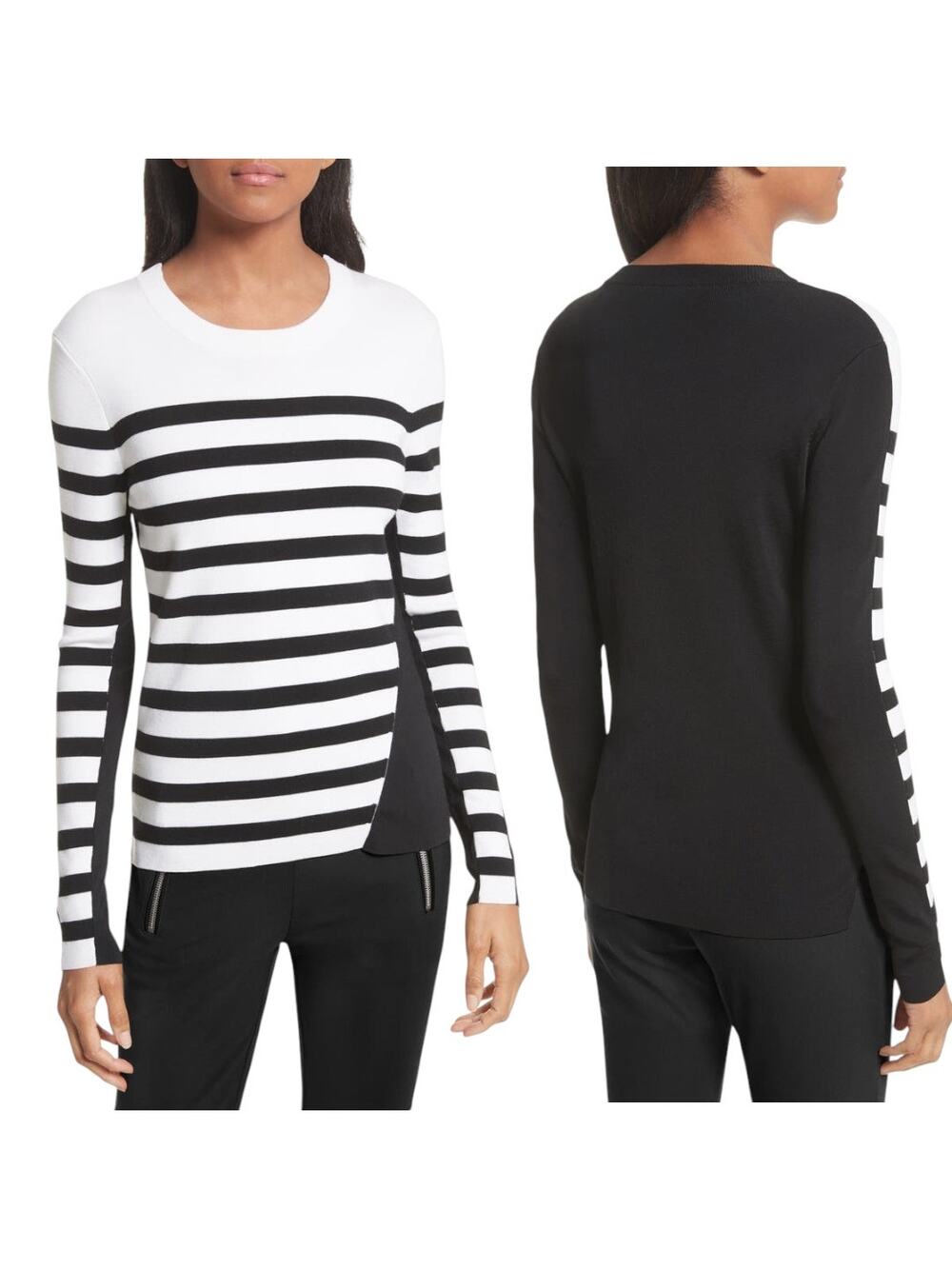 Rag & Bone Cecilee Stripe Merino Wool Blend Pullover Black White Size XS